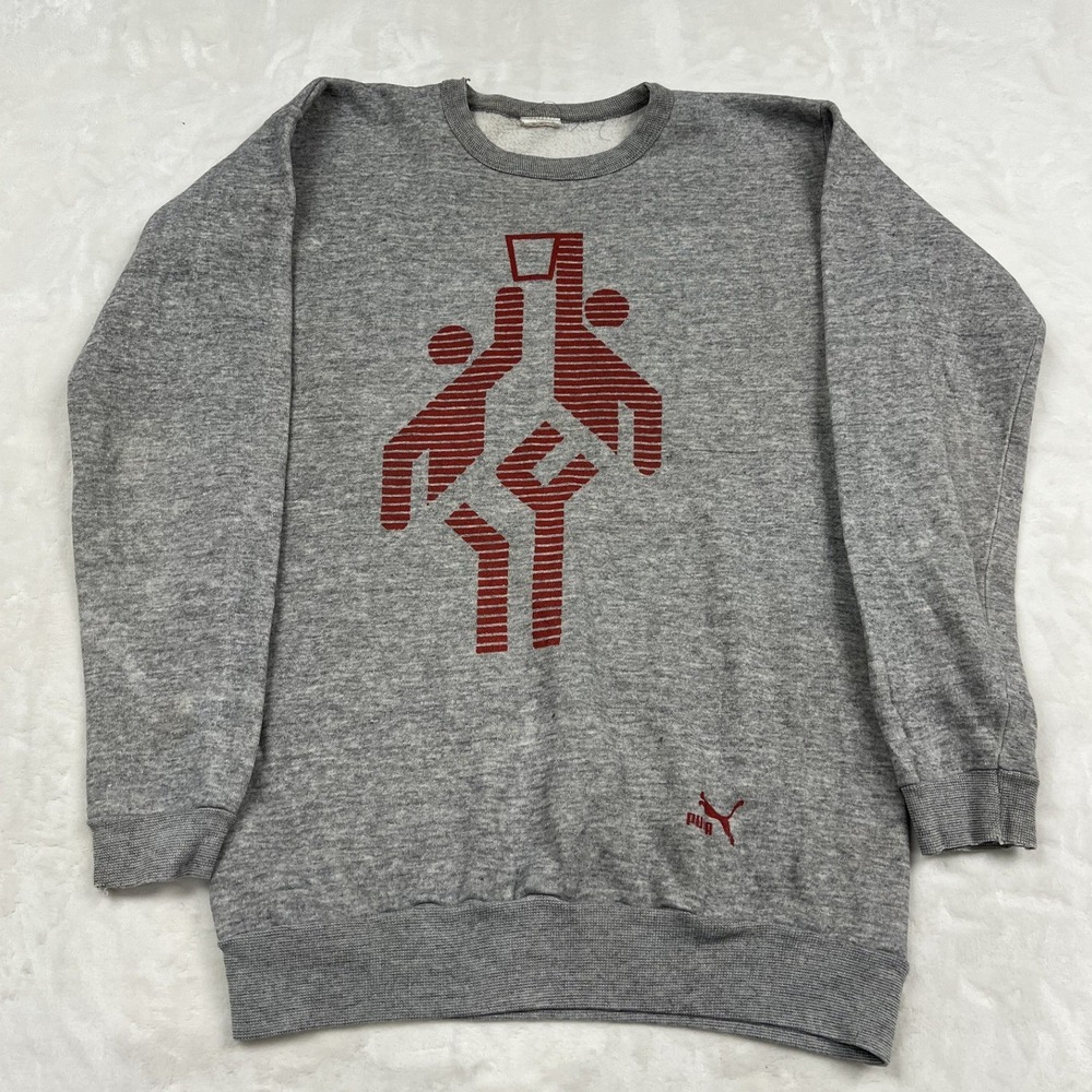 80s Puma Sweatshirt Mens XL Gray Summer 24th Sports Graphic Distressed Vintage